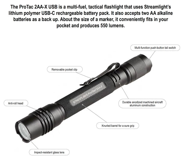 Streamlight ProTac 2AA-X USB Recharable Multi-Fuel